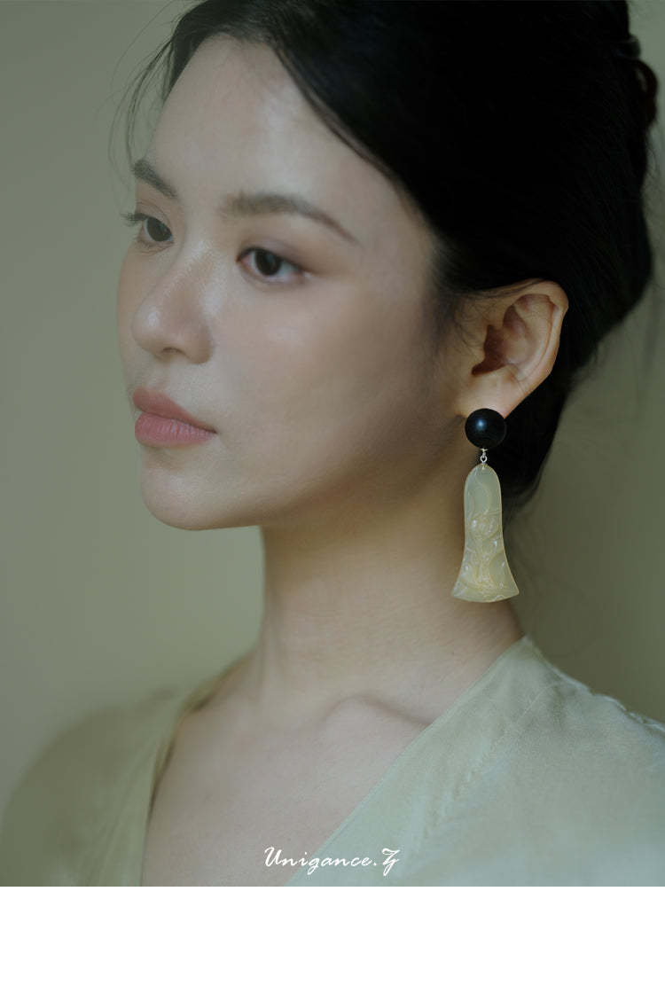 Gourd Vine Carved Ebony Earrings by UNIGANCE.Z, product view 3
