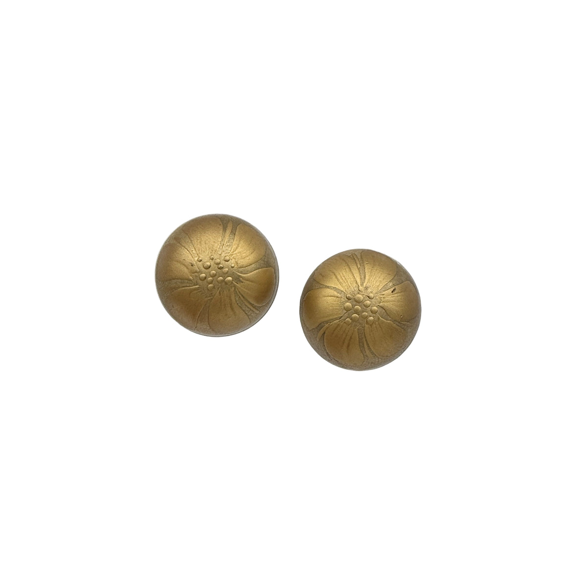 Hibiscus Quasi-Maki-e Earrings — Pair of gold round earrings on a white background