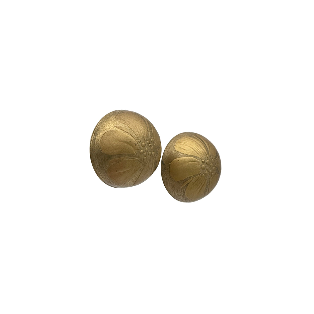 Hibiscus Quasi-Maki-e Earrings — Pair of gold earrings on a white background