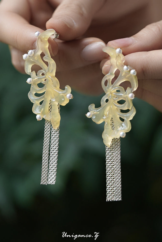 Honeysuckle Pearl Drop Earrings by UNIGANCE.Z, product view 3