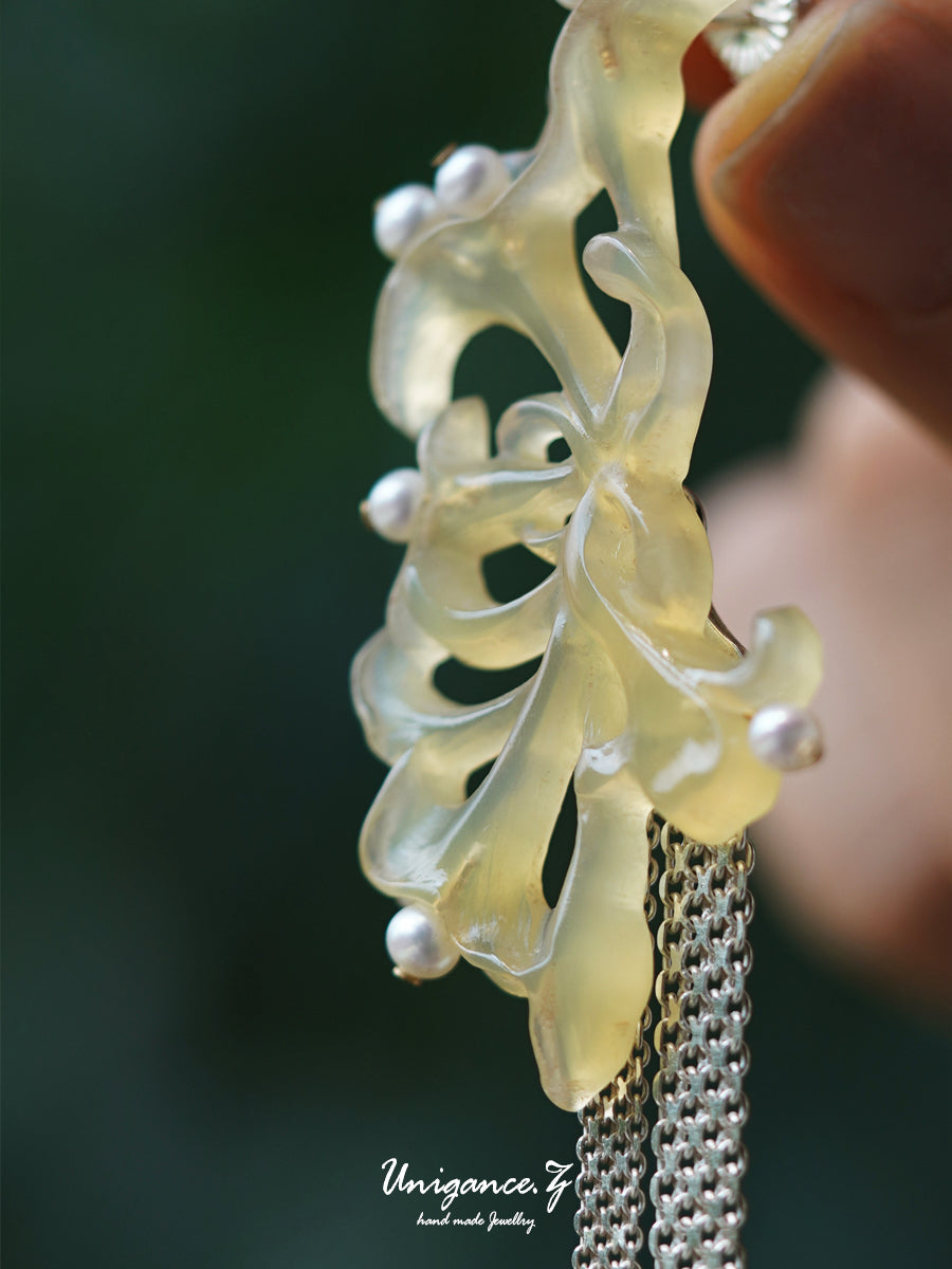 Honeysuckle Pearl Drop Earrings by UNIGANCE.Z, product view 4