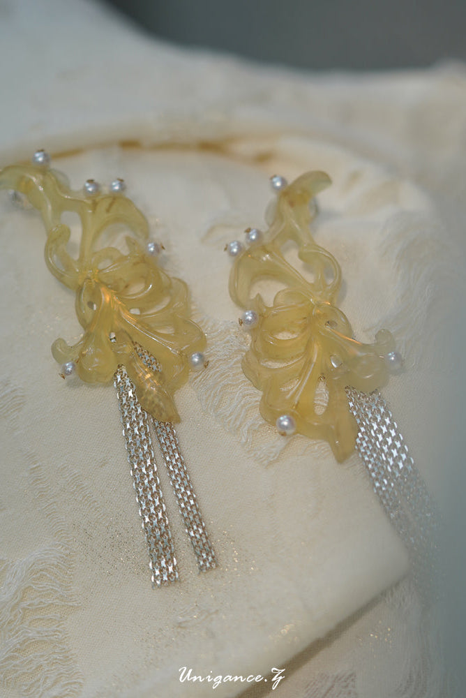 Honeysuckle Pearl Drop Earrings by UNIGANCE.Z, product view 5
