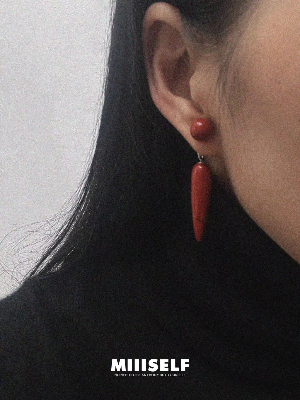 Ice Carved Silhouette Red Jasper Earrings — MIIISELF sculptural earrings inspired by winter icicles featuring natural Red