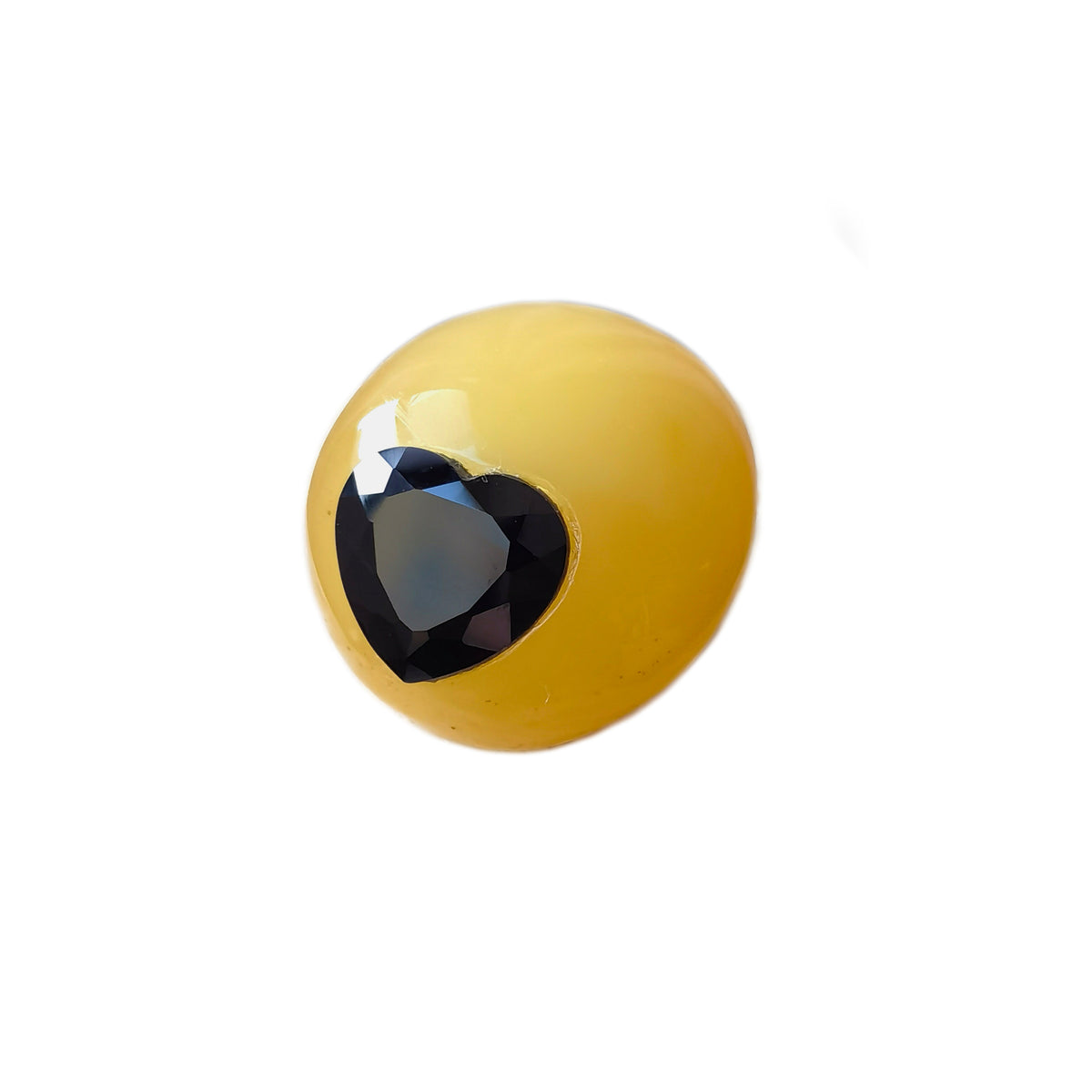 I’m Watching You · Amber & Black Spinel Brooch — Handcrafted amber brooch featuring a heart cut black spinel set in natural