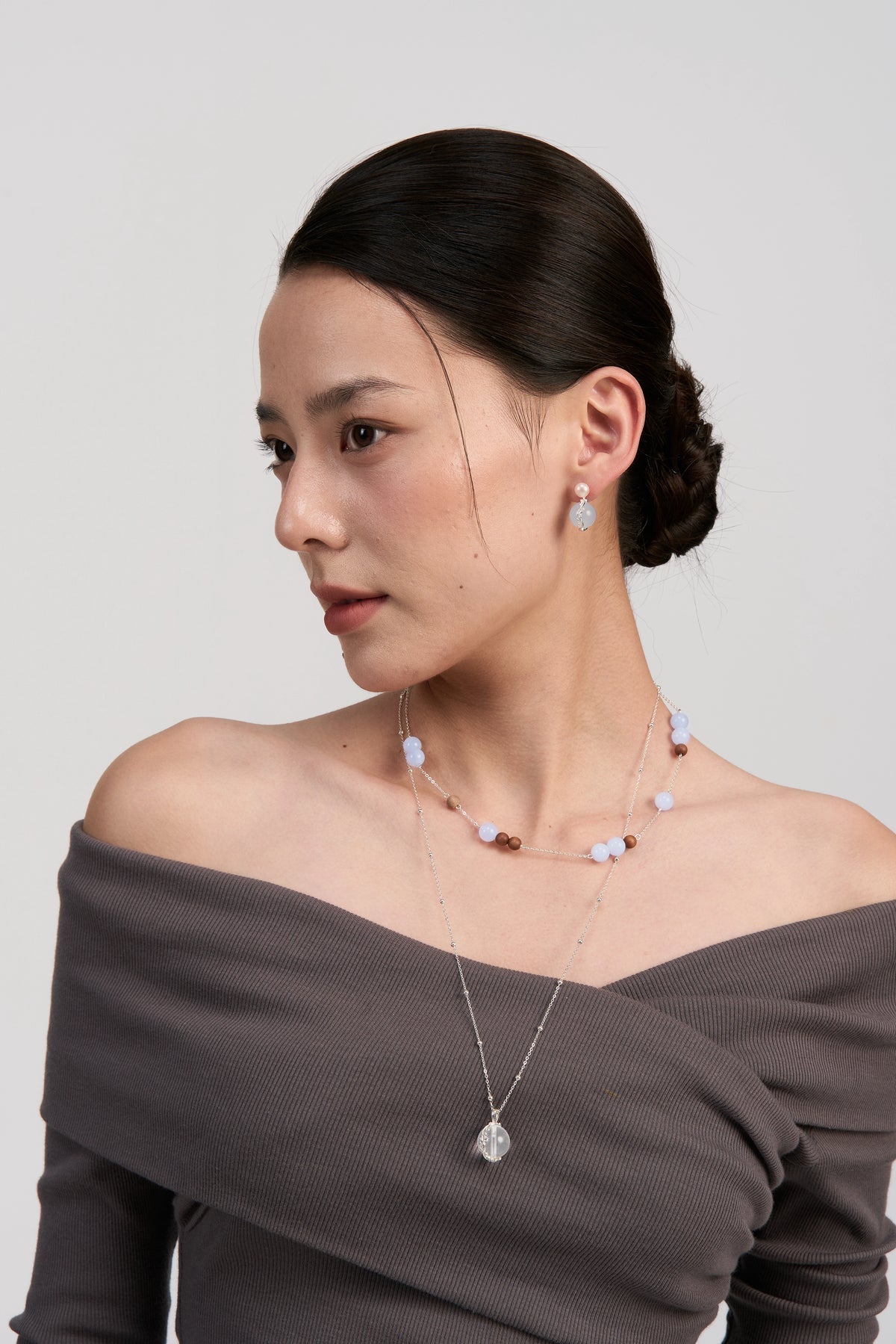 Infinity Scroll Layered Necklace — Blue Agate by Luna-mi, product view 2