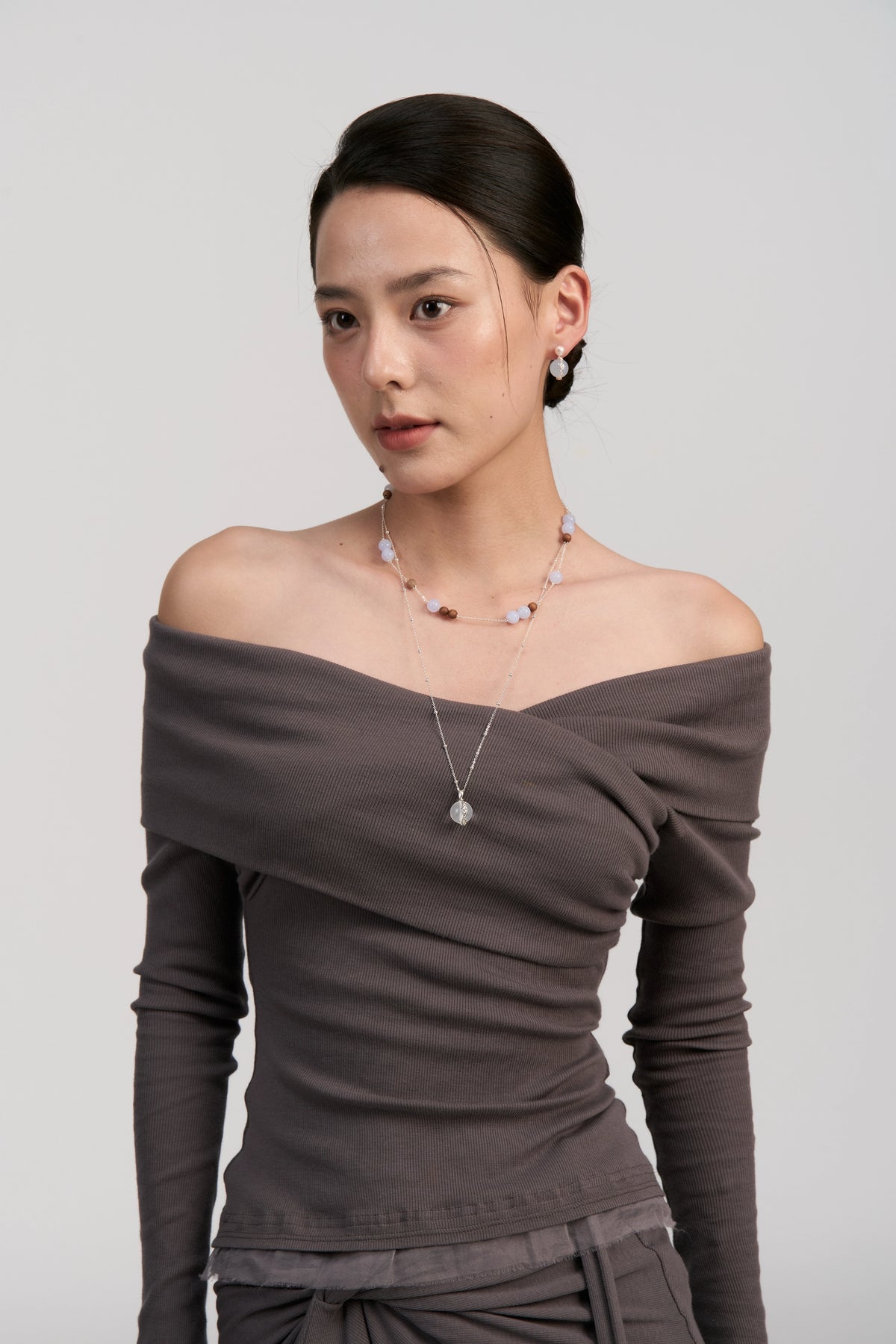 Infinity Scroll Layered Necklace — Blue Agate by Luna-mi, product view 4