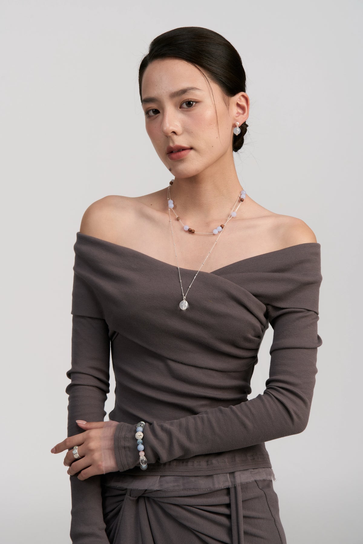 Infinity Scroll Layered Necklace — Blue Agate by Luna-mi, product view 5