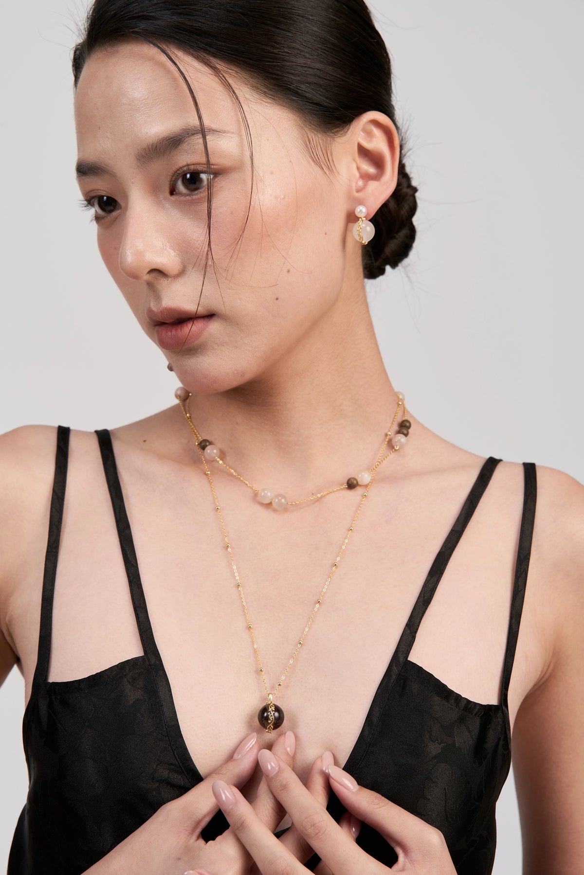 Infinity Scroll Layered Necklace — Taupe Mix by Luna-mi, product view 4
