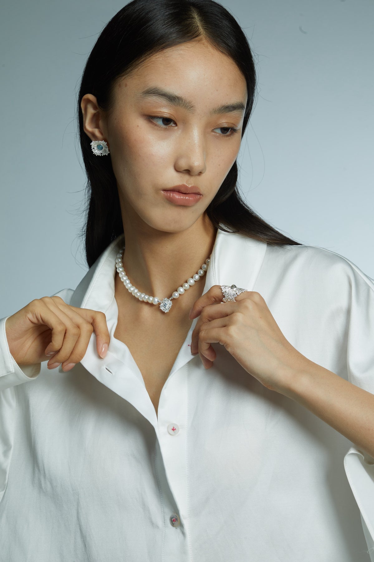 Lacey Blooming Pearl Necklace by Luna-mi, product view 4