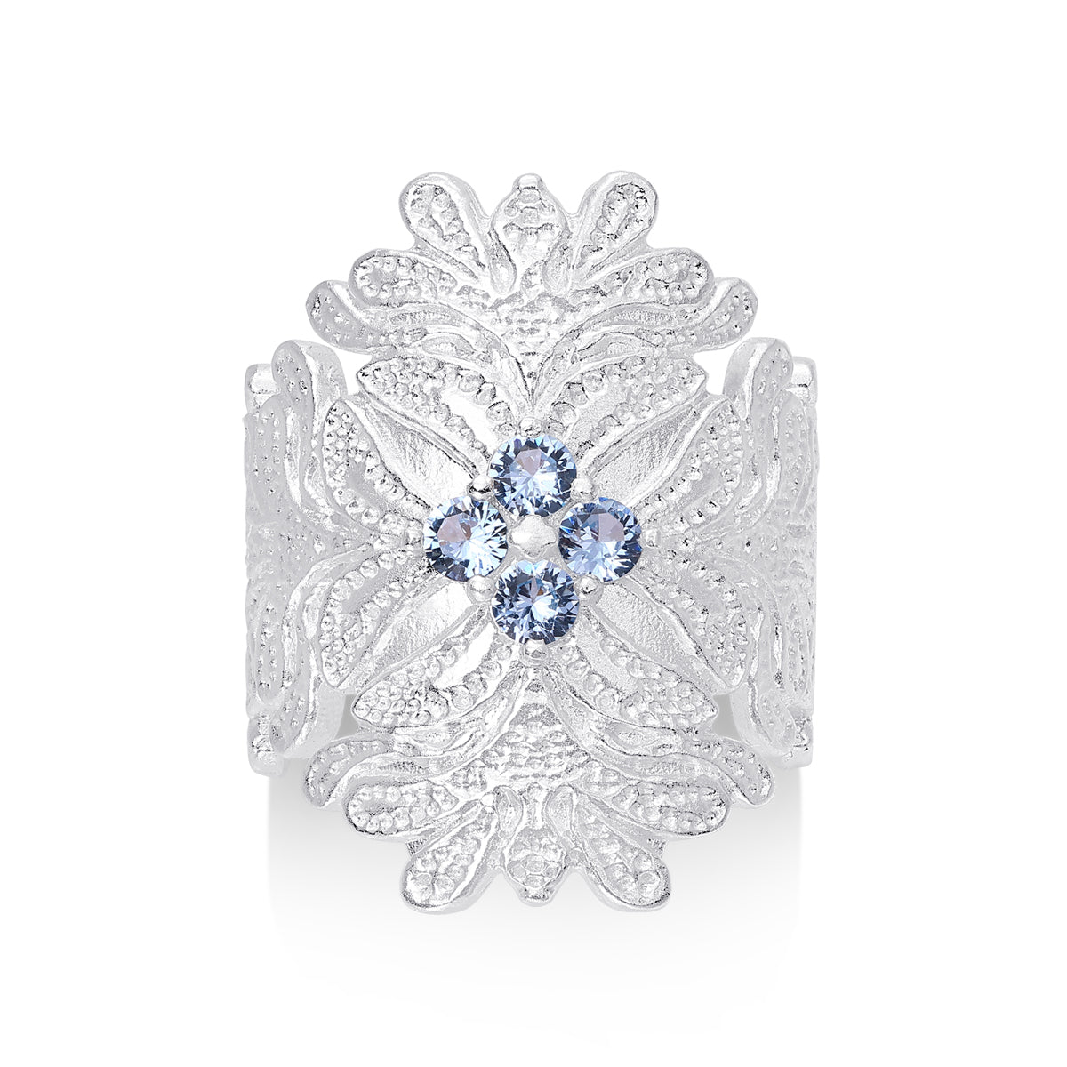 Lacey Blooming Shield Ring — Blue Spinel by Luna-mi, product view 1