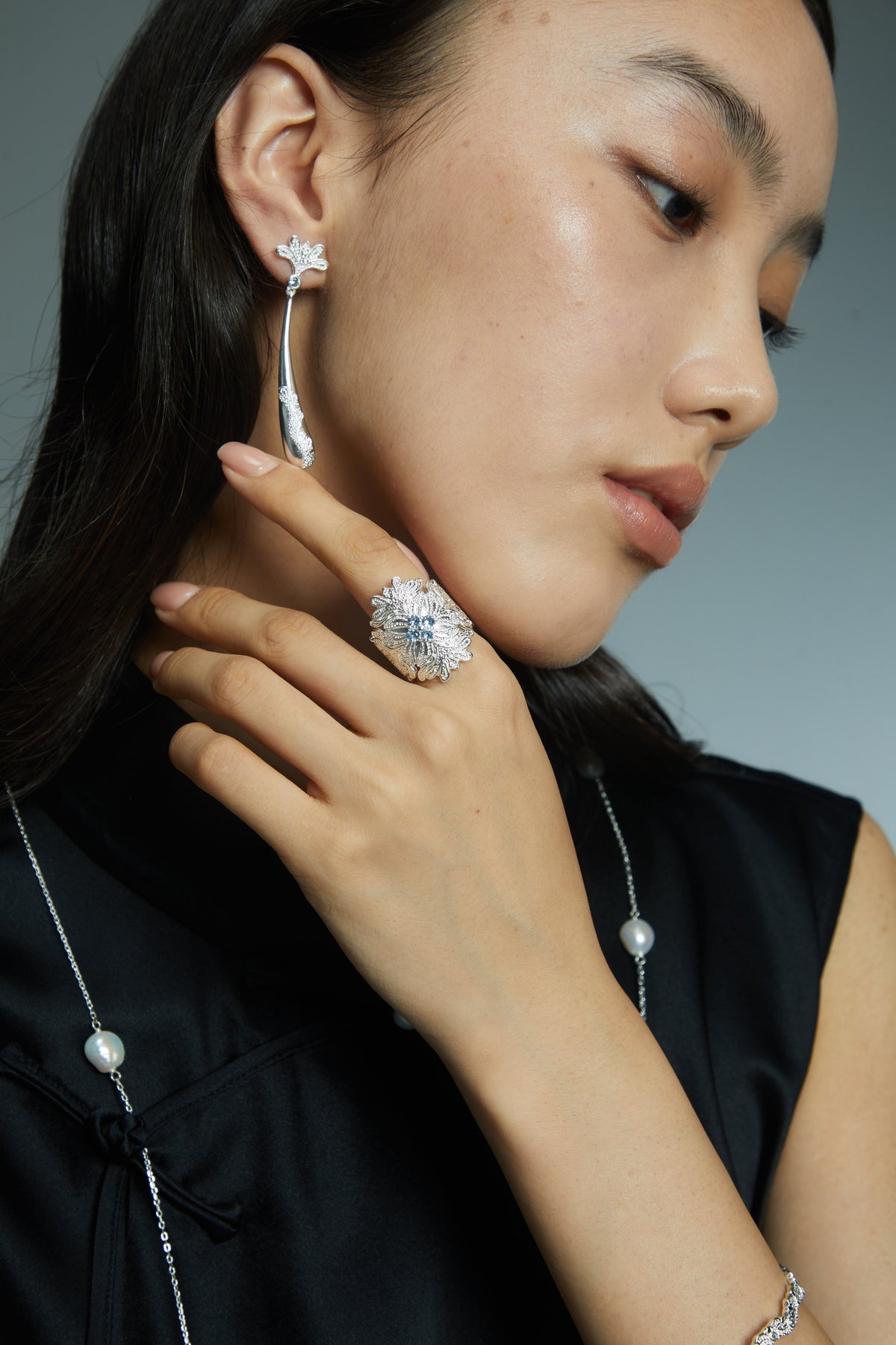 Lacey Blooming Shield Ring — Blue Spinel by Luna-mi, product view 3