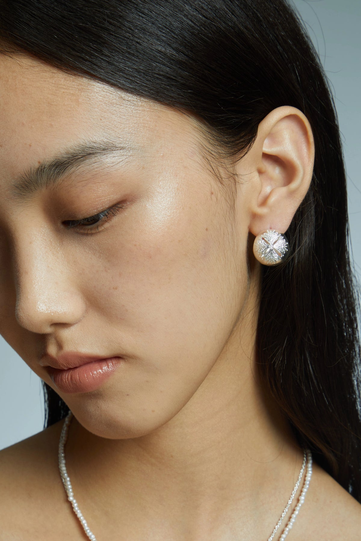 Lacey Relief Stud Earrings by Luna-mi, product view 2