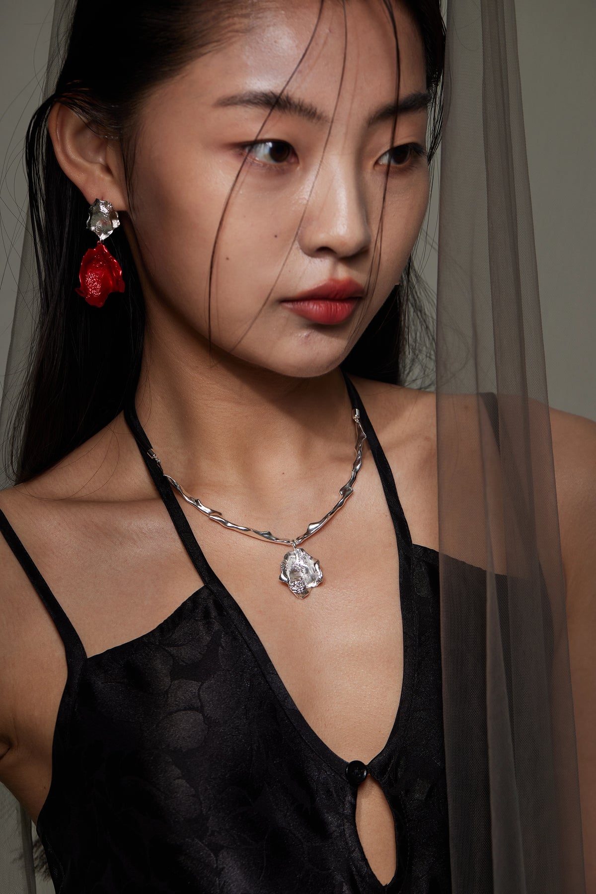 Large Rose Petal Earrings — Red Finish by Luna-mi, product view 3