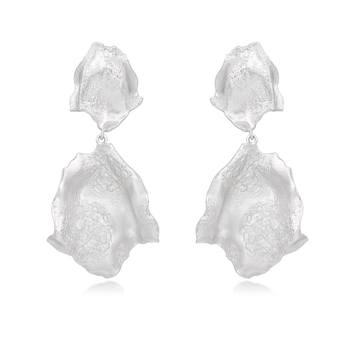 Large Rose Petal Earrings — Sterling Silver by Luna-mi, product view 1
