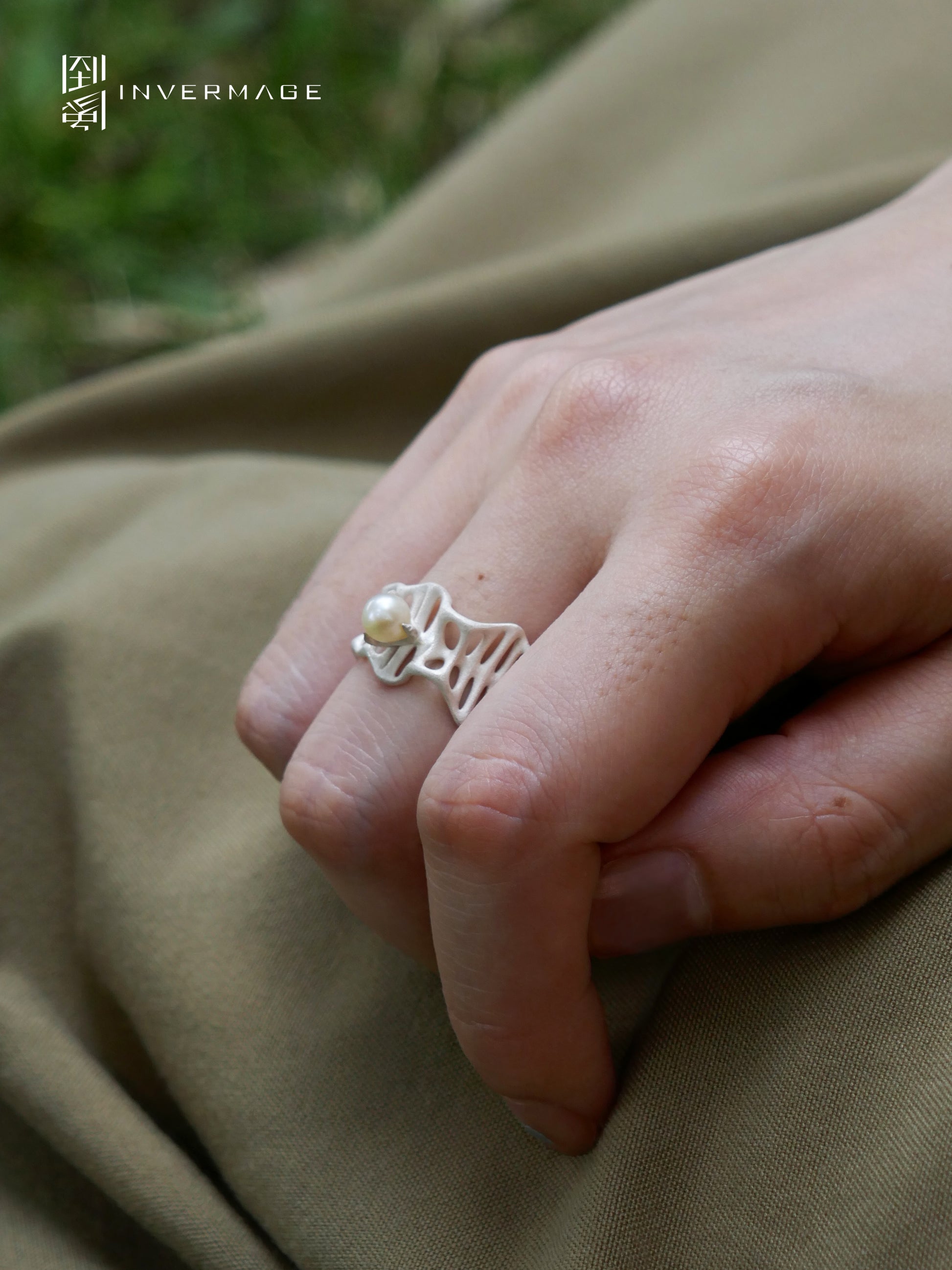 Leaf Vein Pearl Band Ring by INVERMAGE, product view 5