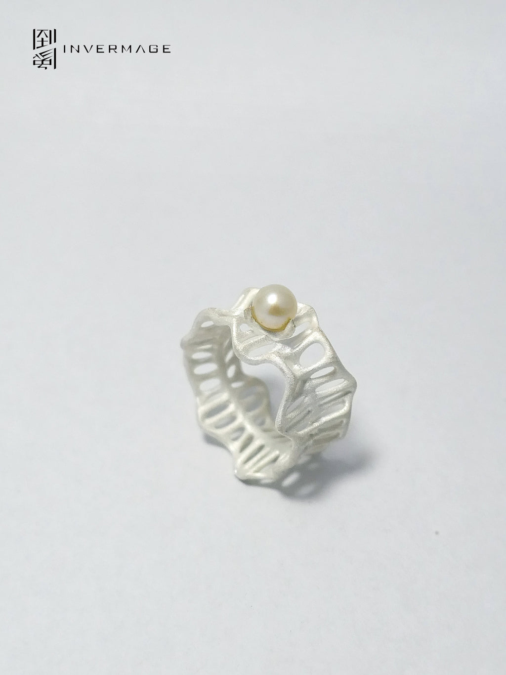 Leaf Vein Pearl Band Ring by INVERMAGE, product view 6