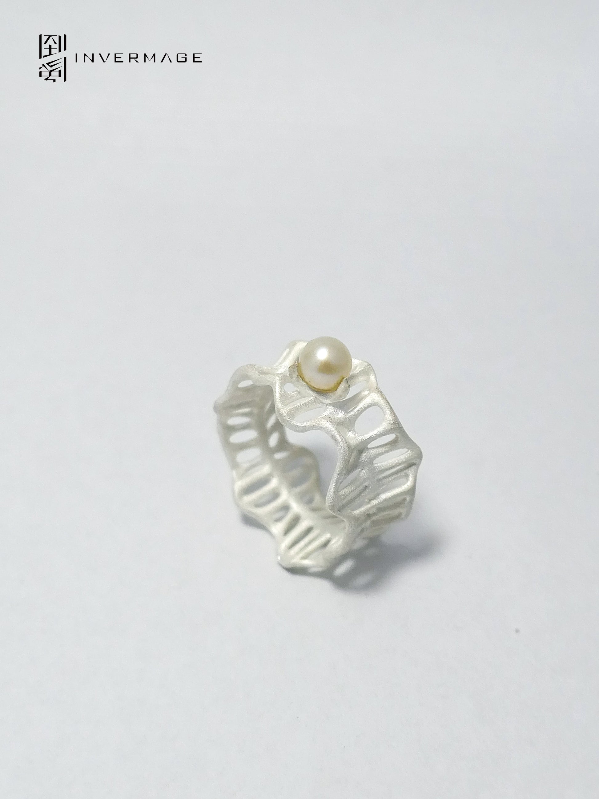 Leaf Vein Pearl Band Ring by INVERMAGE, product view 6