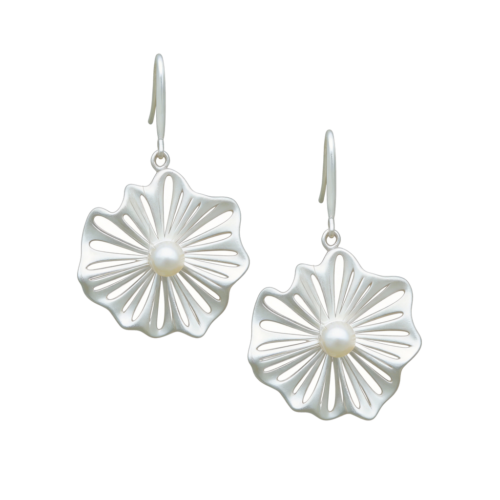 Leaf Vein Pearl Drop Earrings by INVERMAGE, product view 1