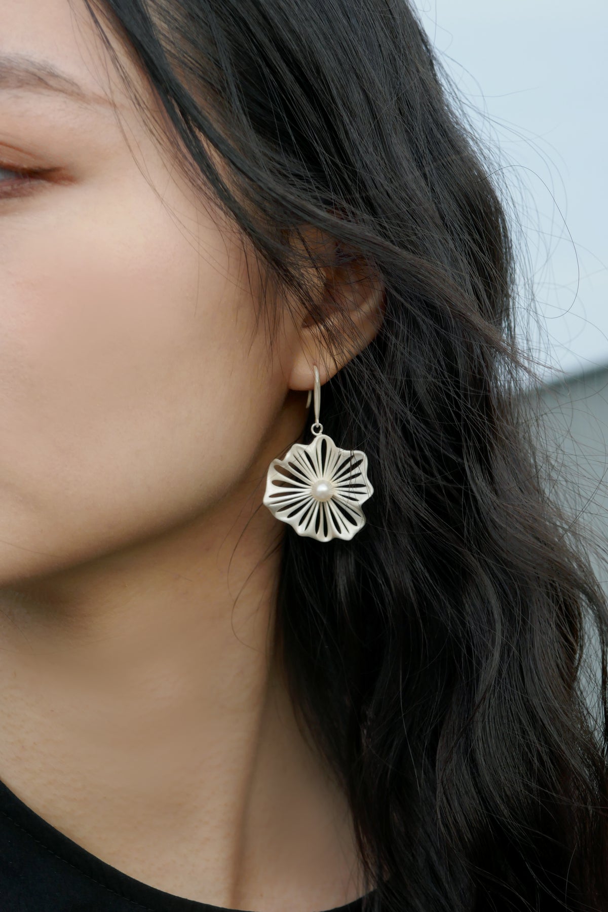 Leaf Vein Pearl Drop Earrings by INVERMAGE, product view 2