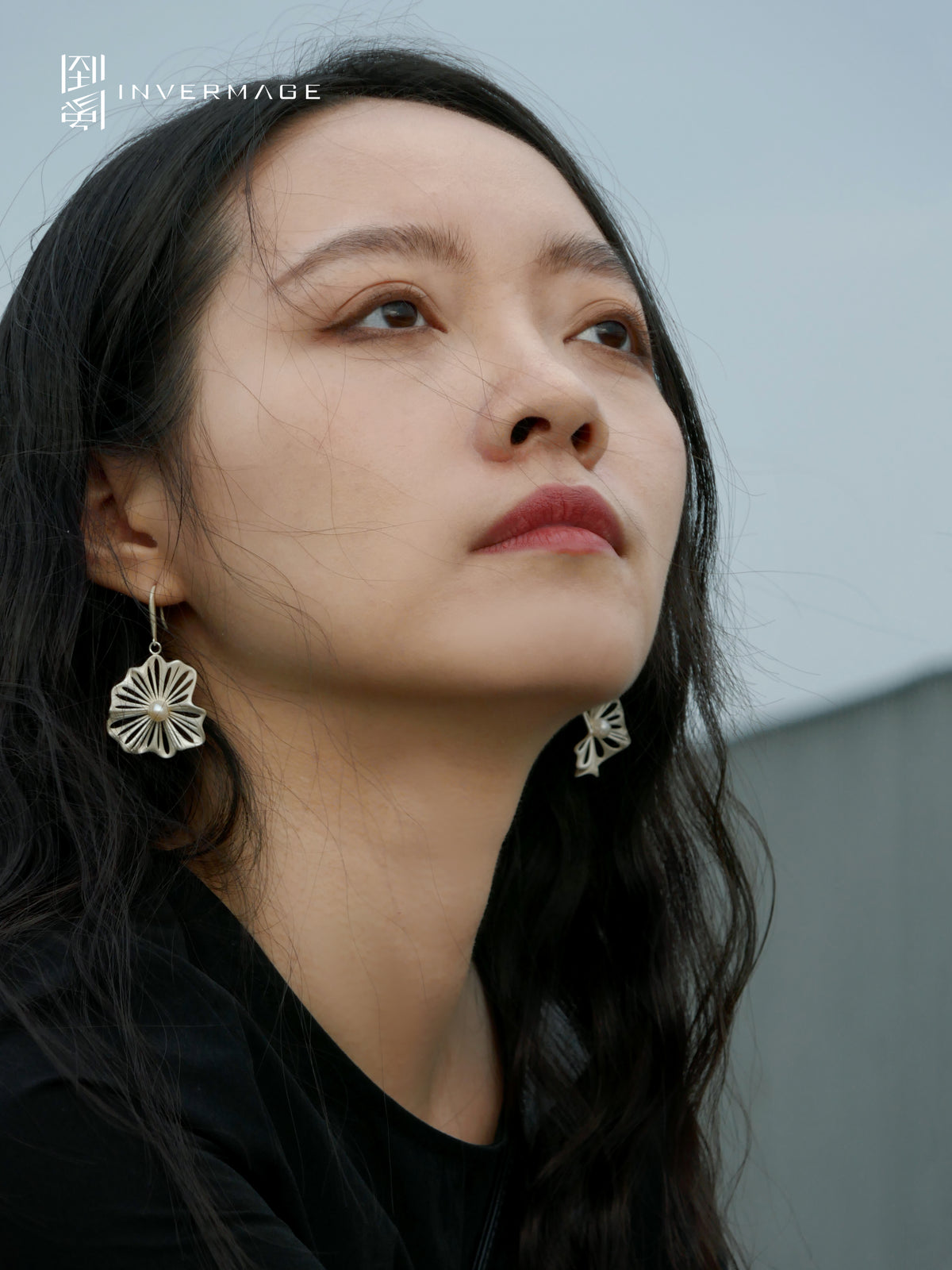 Leaf Vein Pearl Drop Earrings by INVERMAGE, product view 5