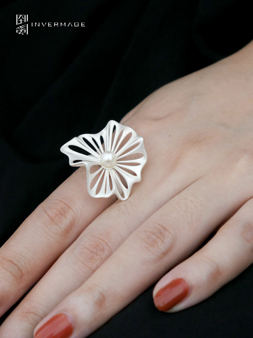 Leaf Vein Pearl Ring by INVERMAGE, product view 2