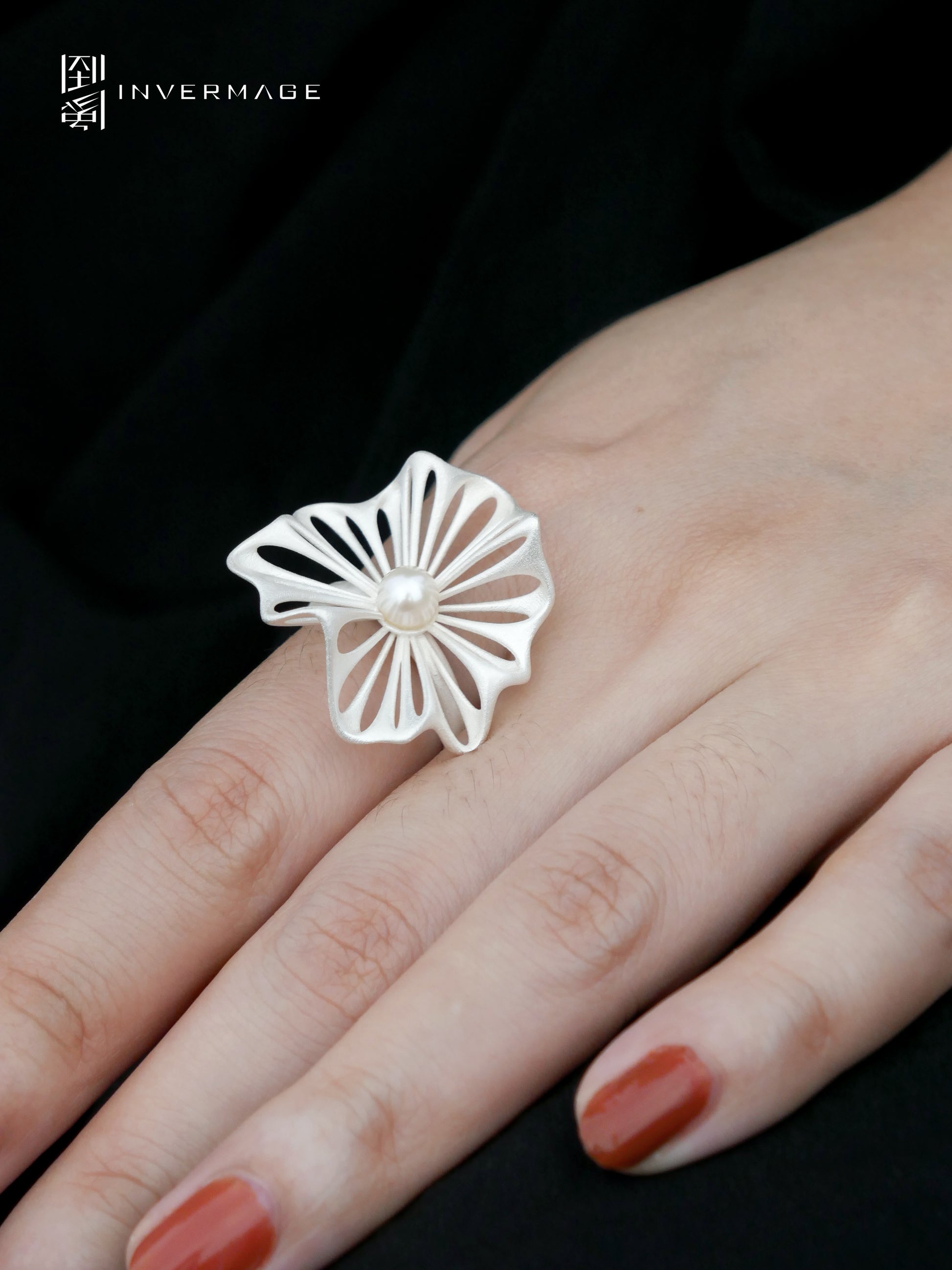 Leaf Vein Pearl Ring by INVERMAGE, product view 2