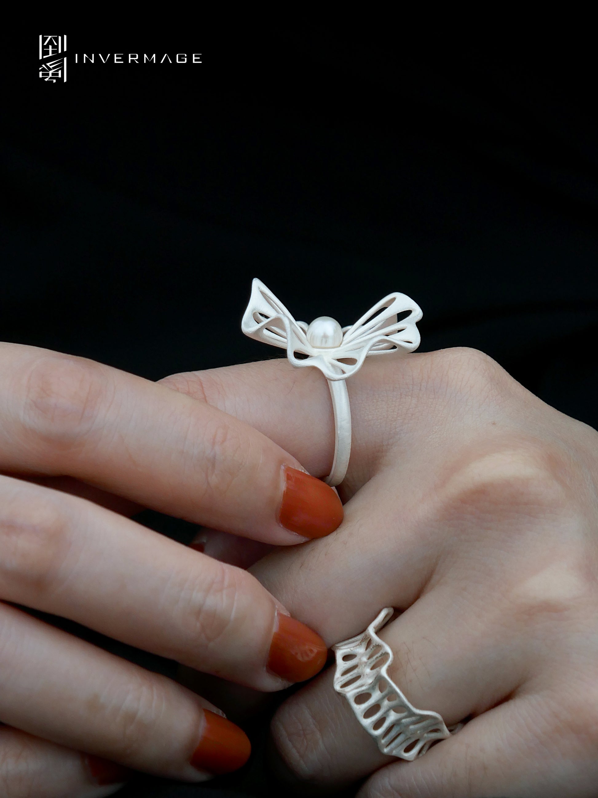 Leaf Vein Pearl Ring by INVERMAGE, product view 5