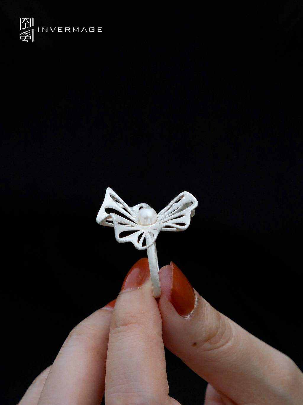 Leaf Vein Pearl Ring by INVERMAGE, product view 7