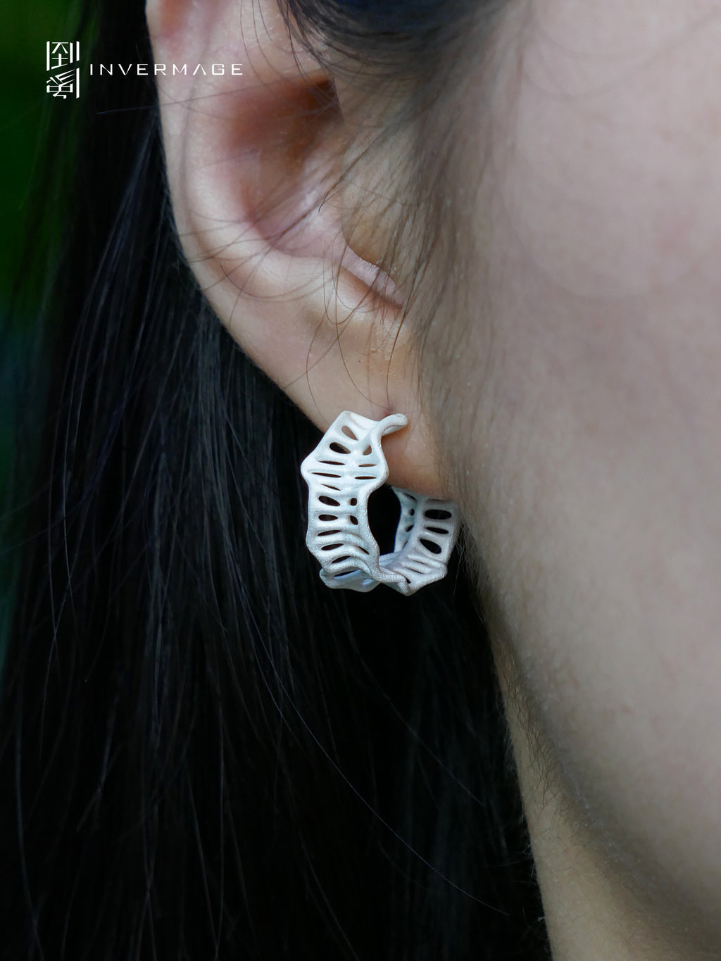 Leaf Vein Stud Earrings by INVERMAGE, product view 2