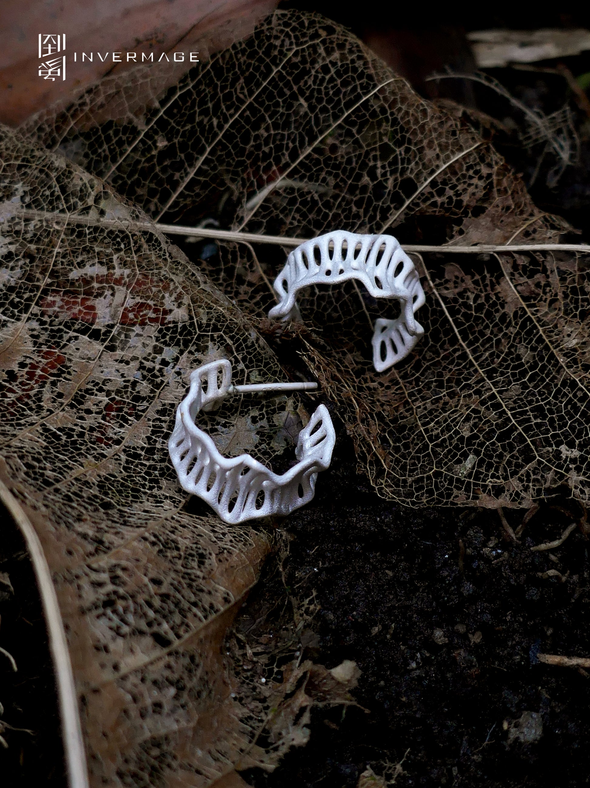 Leaf Vein Stud Earrings by INVERMAGE, product view 5