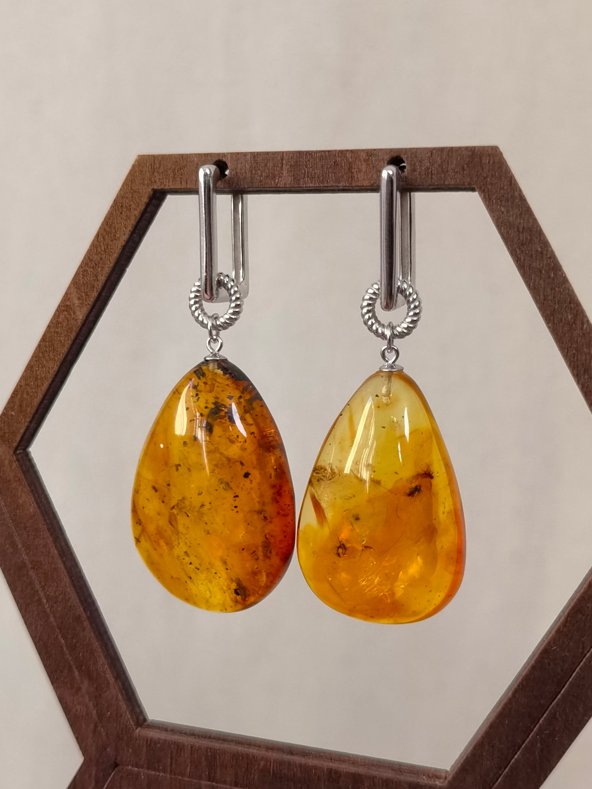 Meicily handcrafted insect amber earrings with removable drop design for two ways to wear