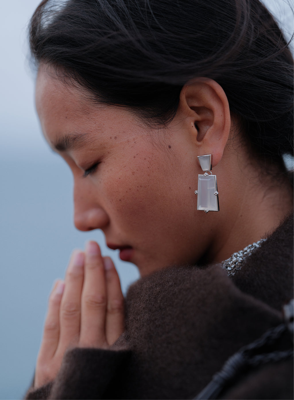 Modular Frame Earring Set – White Chalcedony by Aesth & Util, product view 2