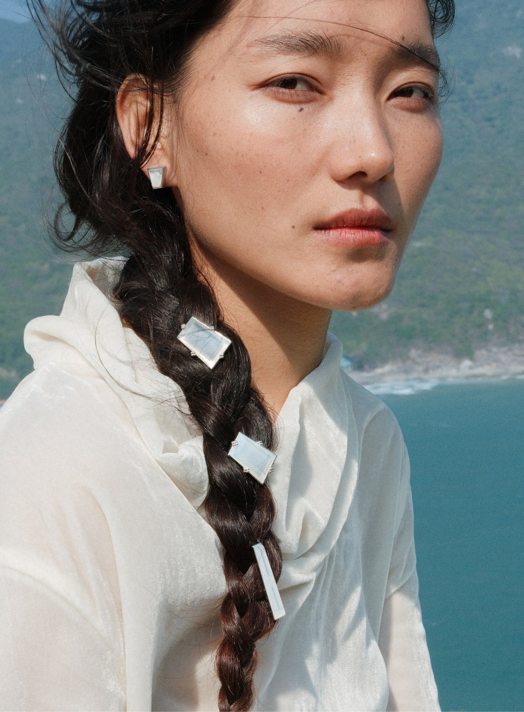 Modular Frame Earring Set – White Chalcedony by Aesth & Util, product view 3