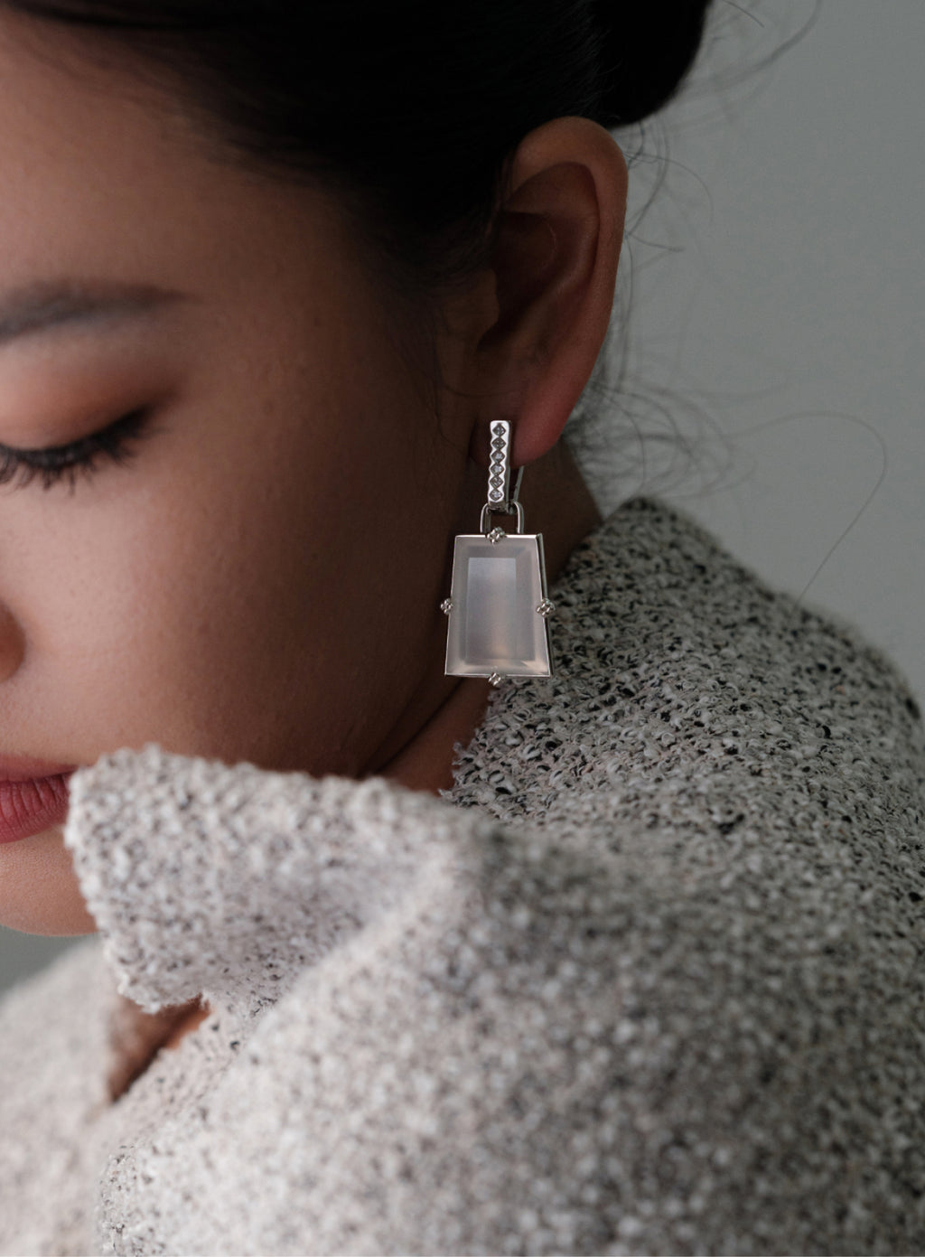 Modular Frame Earring Set – White Chalcedony by Aesth & Util, product view 4