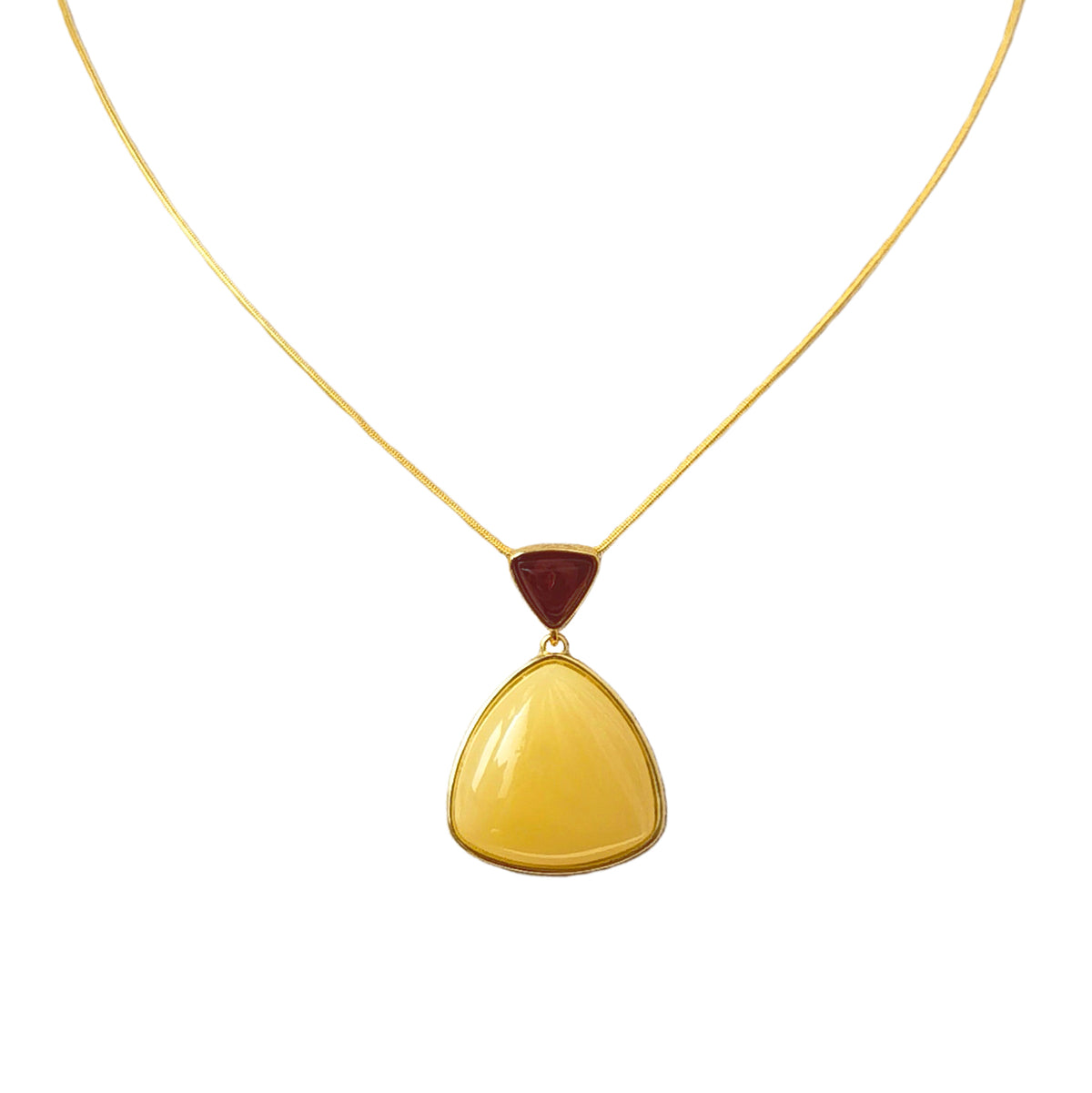 Meicily Natural Blood Amber & Beeswax Triangle Necklace featuring handcrafted geometric design