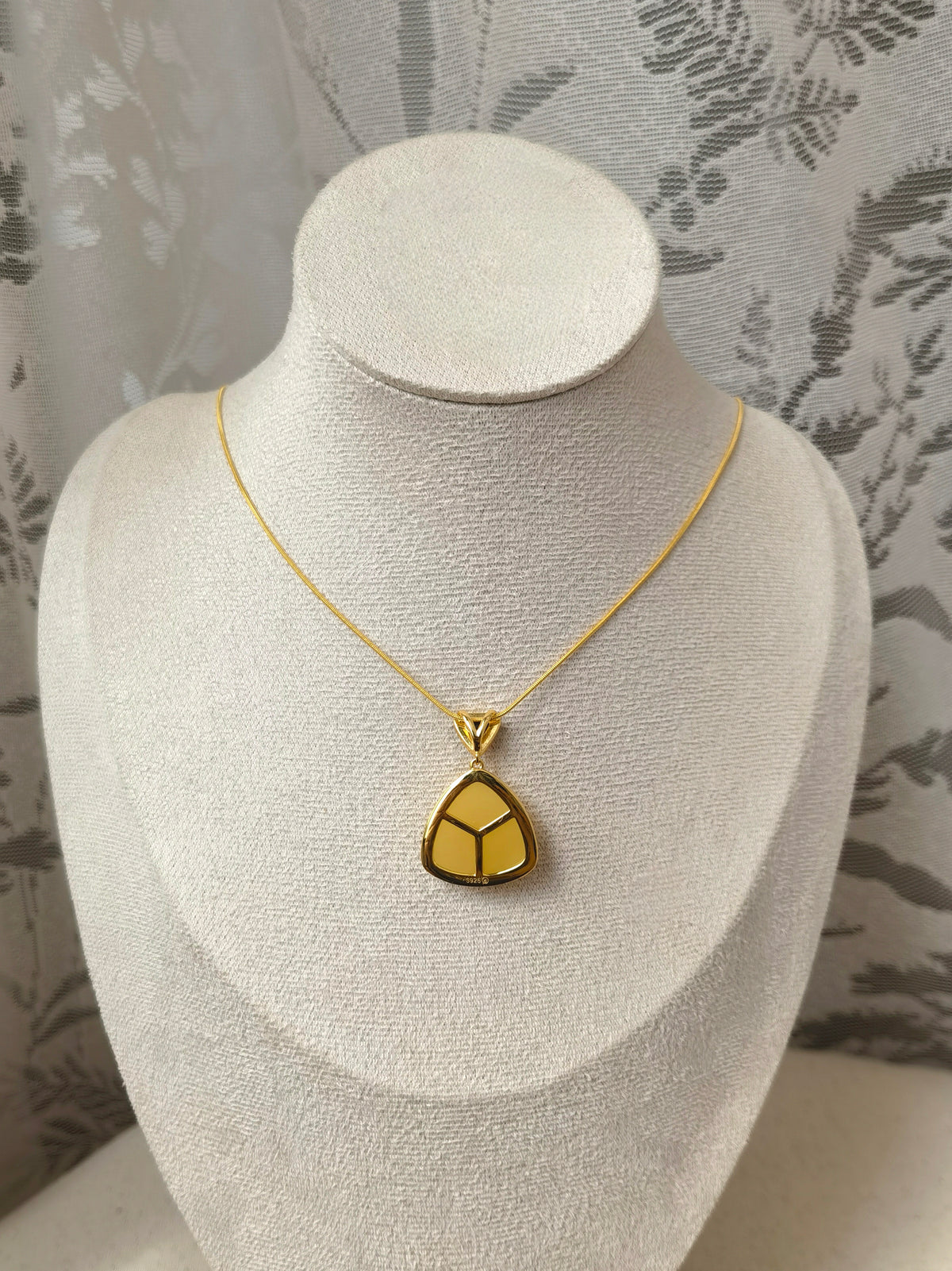 Natural Blood Amber & Beeswax Triangle Necklace — Meicily geometric amber necklace where refined triangular silhouette meets