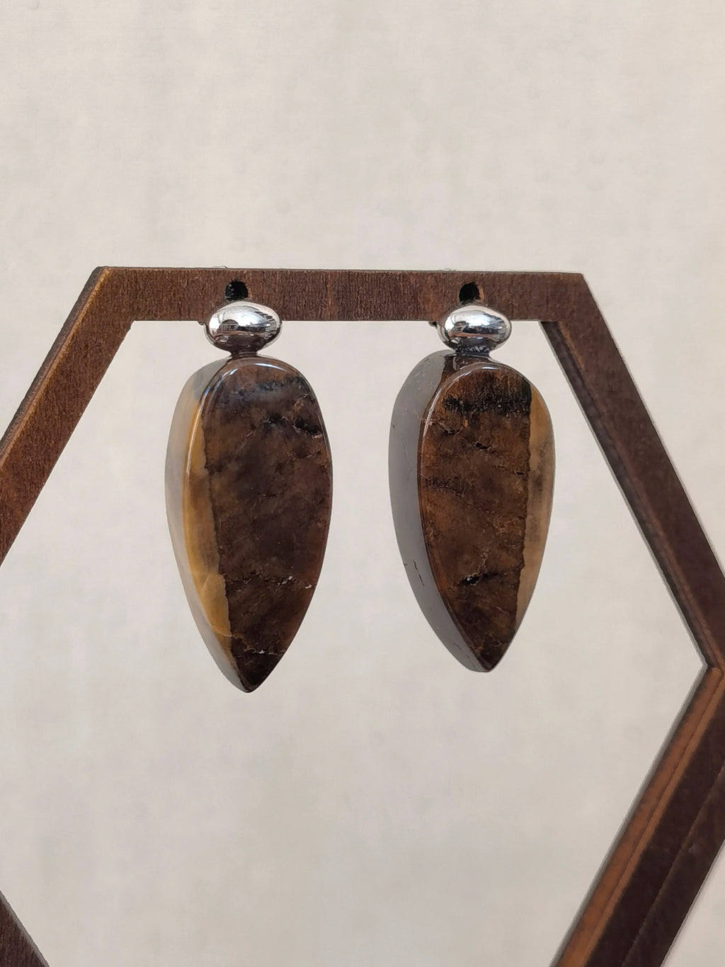 Natural Burmese Root Amber Teardrop Earrings — Meicily minimalist teardrop amber earrings celebrating natural variation