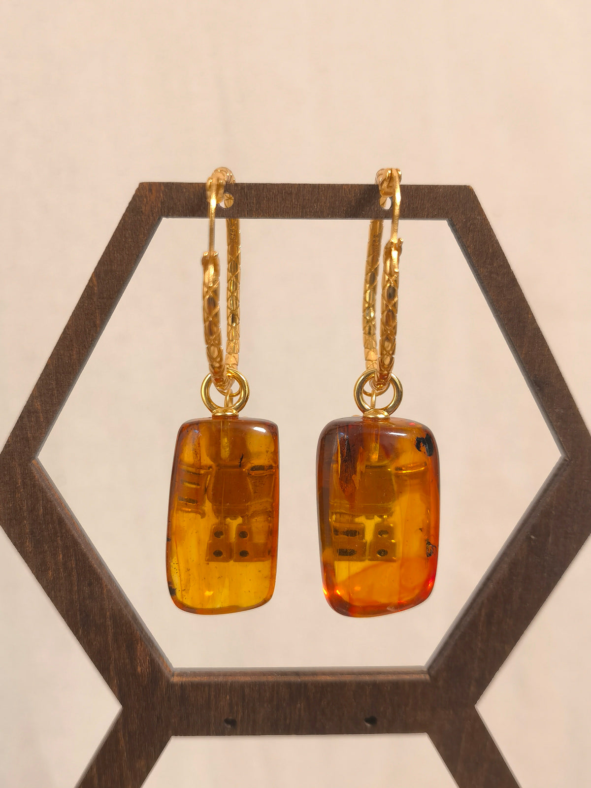 Natural Insect Amber & Bear Convertible Earrings — Meicily convertible hoop earrings worn with amber and bear charms or as