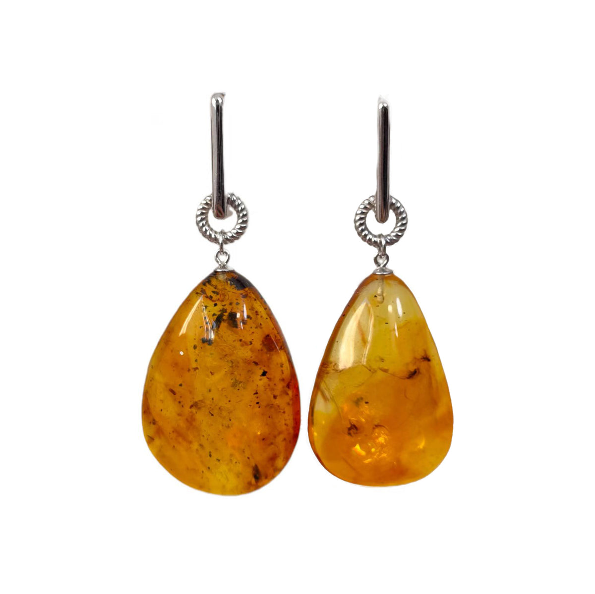 Meicily Natural Insect Amber Convertible Earrings featuring ancient inclusions suspended in golden amber.