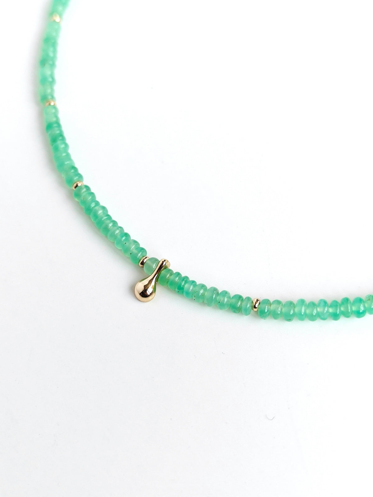 Natural Peruvian Green Opal Necklace — eicily delicate green opal necklace with translucent beads inspired by morning dew and