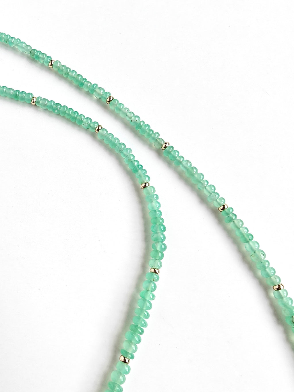 Natural Peruvian Green Opal Necklace — Meicily handcrafted Peruvian green opal beaded necklace accented with 14K gold-filled