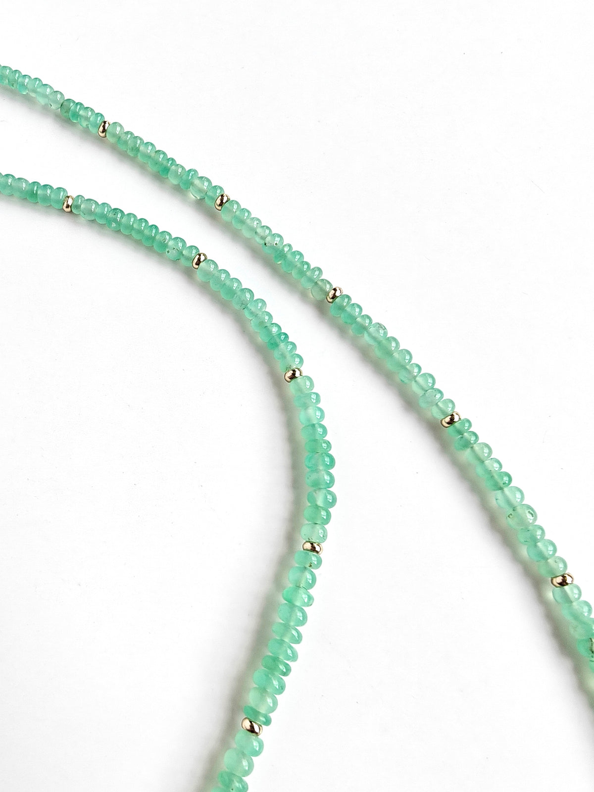 Natural Peruvian Green Opal Necklace — Meicily handcrafted Peruvian green opal beaded necklace accented with 14K gold-filled