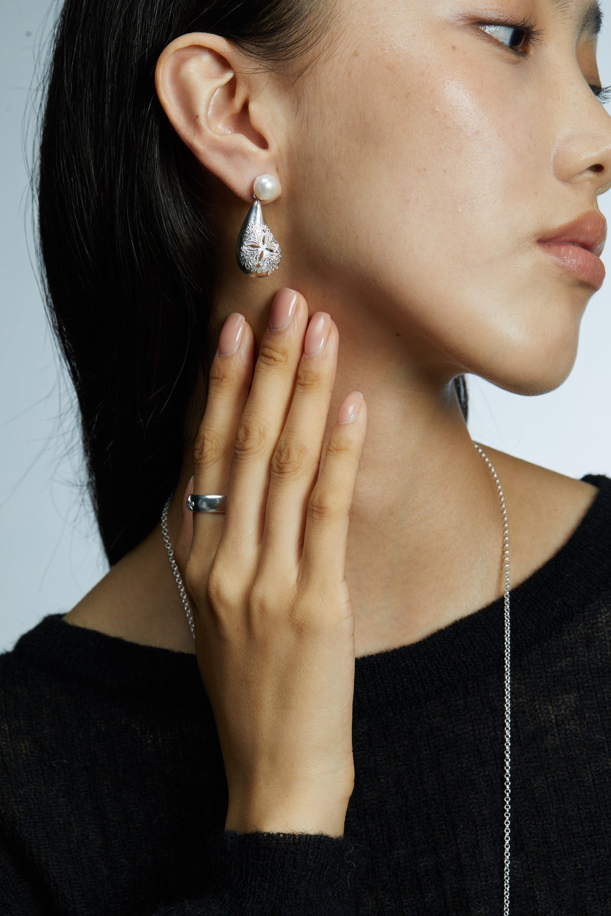 Pearl Relief Drop Earrings by Luna-mi, product view 2