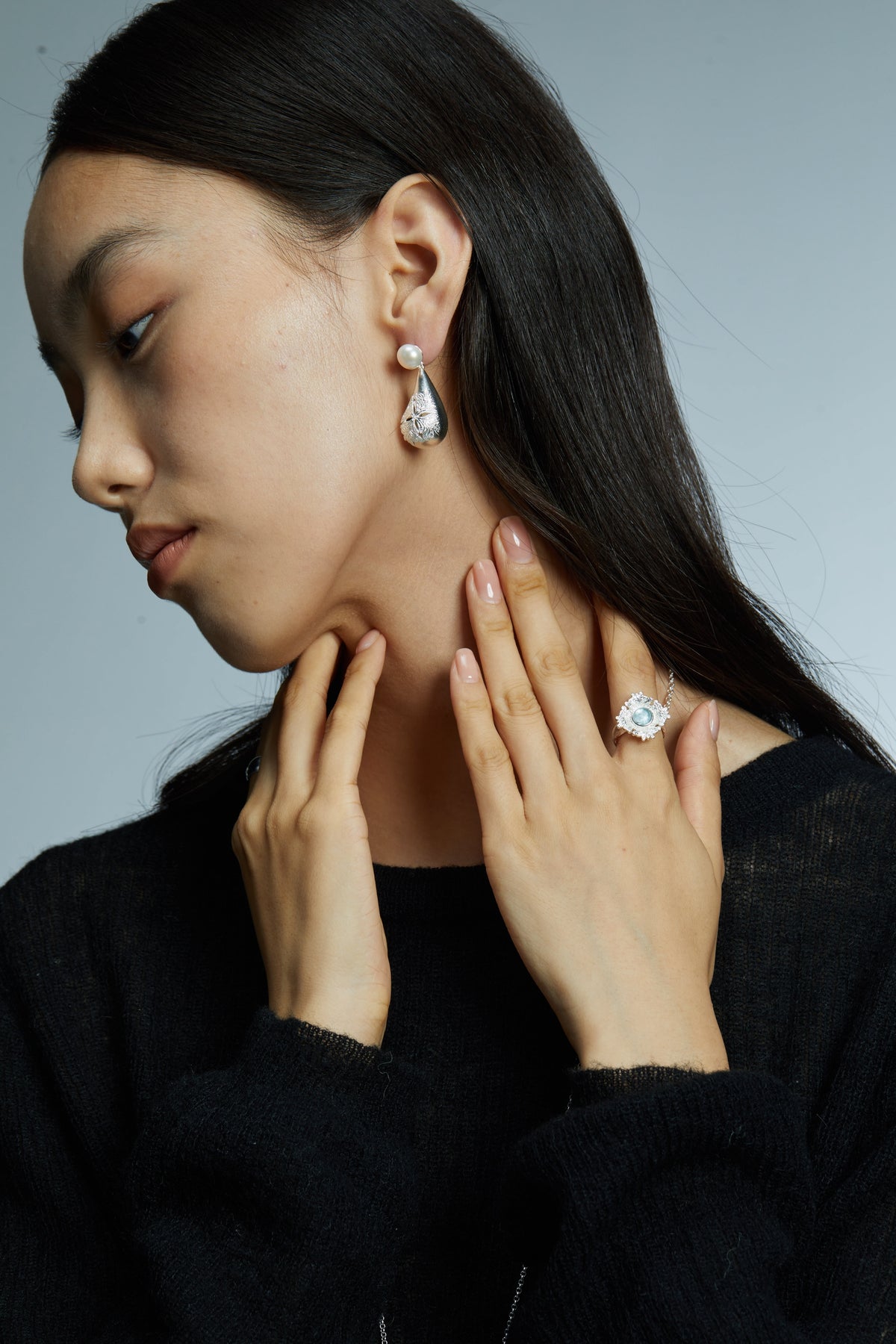 Pearl Relief Drop Earrings by Luna-mi, product view 4