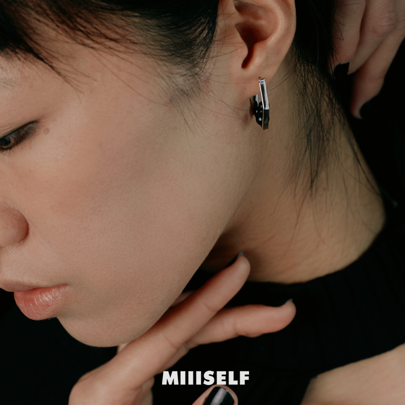 Pentagon Onyx Earrings — MIIISELF nature-inspired silver earrings combining organic softness with clean geometric form