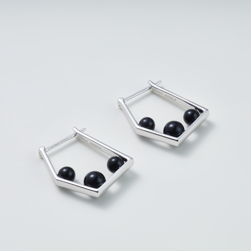 Pentagon Onyx Earrings — MIIISELF twisting vine inspired pentagon earrings with smooth black onyx and minimalist silhouette