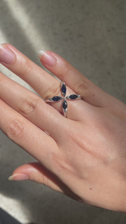 Blue Sapphire Marquise Arc Ring