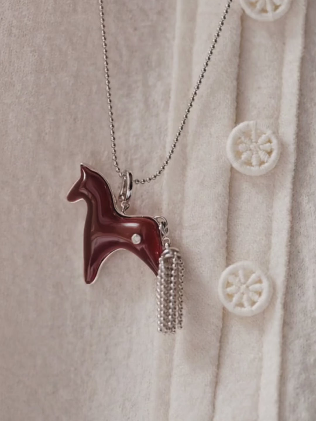 Picasso Jasper Horse Charm Necklace with Detachable Tassel