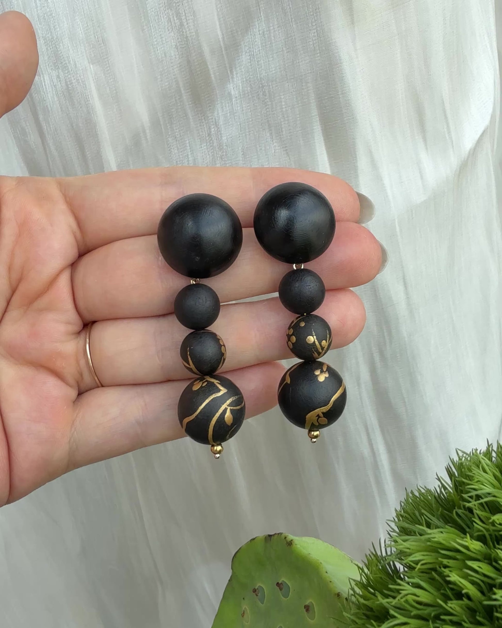 Plum Blossom Lacquer Quasi-Maki-e Long Earrings