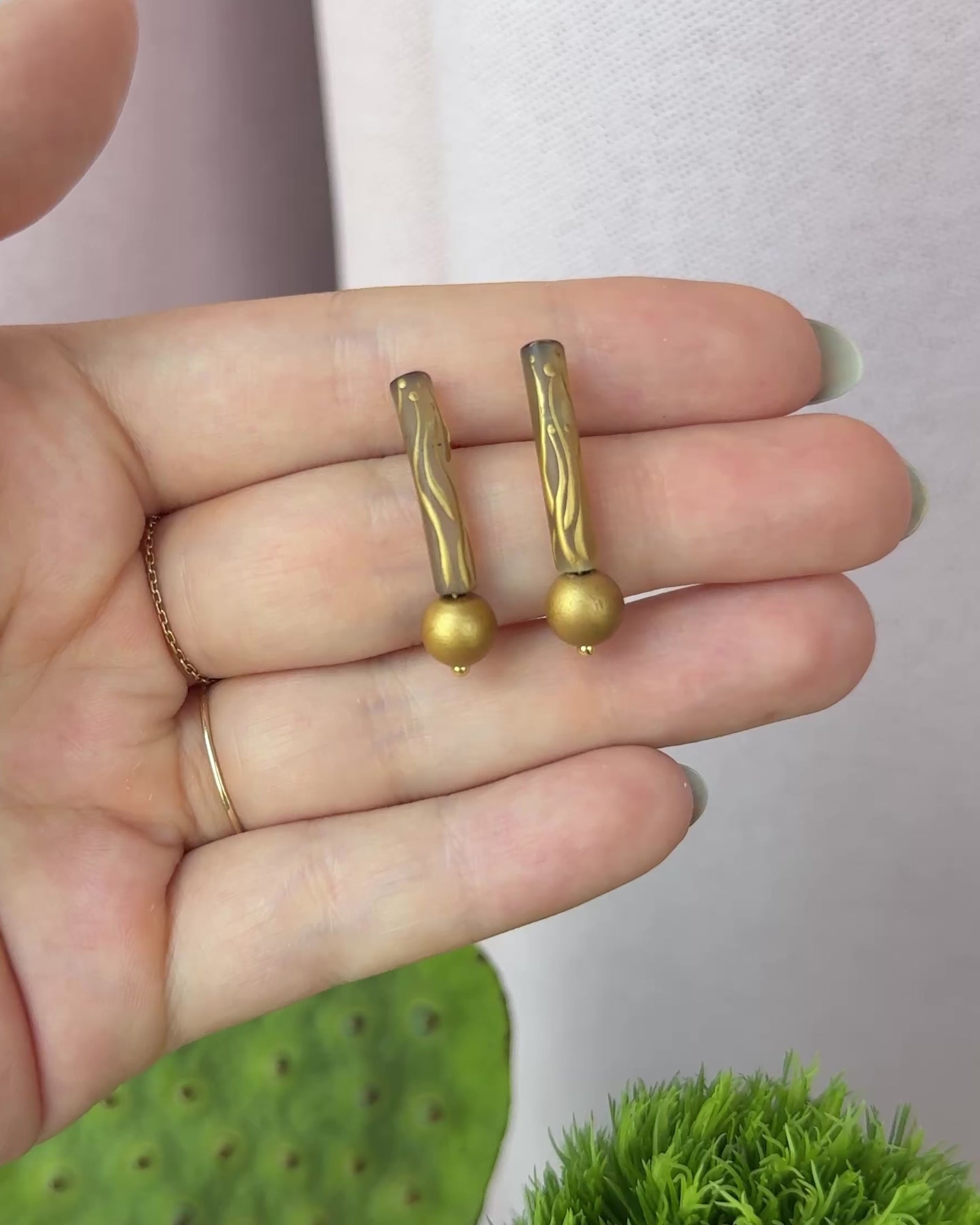 Golden Orchid Lacquer Quasi-Maki-e Earrings